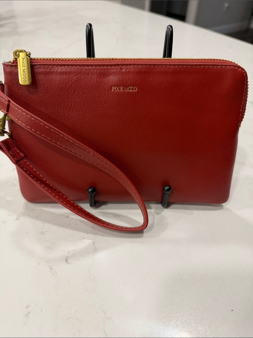 Pixie Mood Red Leather Wristlet Clutch with Gold Hardware